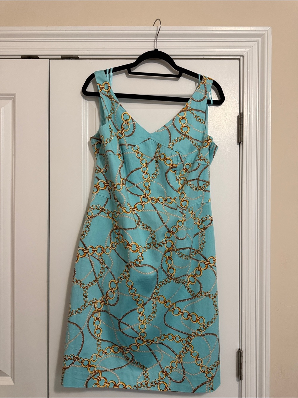 Tahari Aqua Chain-Print Midi Dress